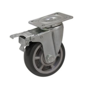 Gummihjul med fæsteplade og bremse